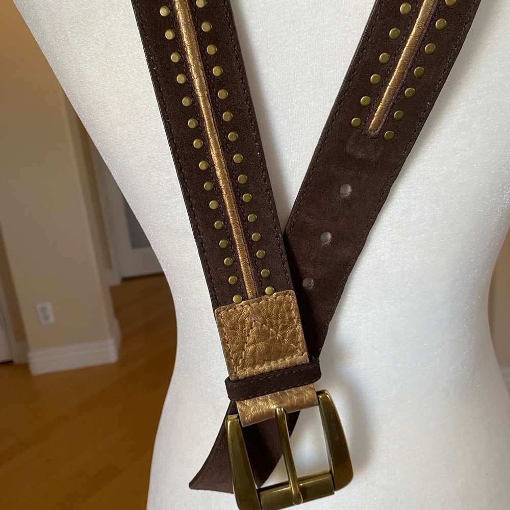 Michael Kors Brown Suede Belt with Brass Buckle and Studs Unisex - Picture 7 of 7